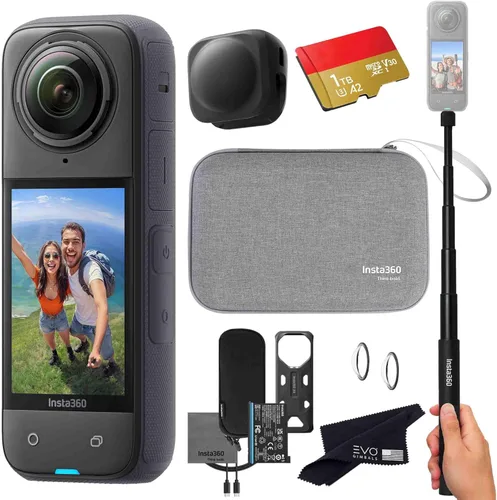 Insta360 Paquete de viaje X4: cámara de acción impermeable 8K 360 con sensores de 1/2 pulgada de 48 MP, video HDR 8K 360, foto de 72 MP 360, edición