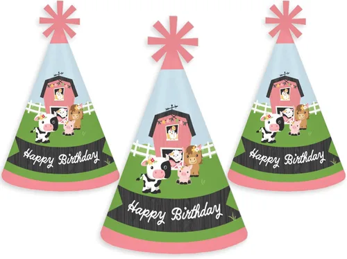 Big Dot of Happiness Farm Animals - Sombreros de fiesta de cono para niños y adultos - Juego de 8