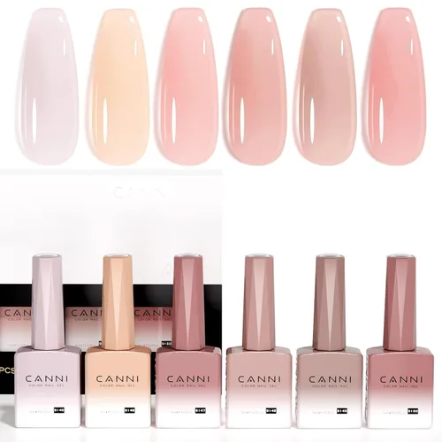 Miniatura 16 de CANNI Juego de esmaltes de uñas en gel sin hema de 9ml - Kit de manicura de gel para uñas rosa claro de 6 piezas, esmalte LED de remojo fácil