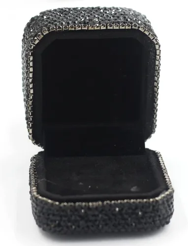 Miniatura 3 de Caja de anillos de cristal de lujo para aretes, caja de almacenamiento de joyería, caja de regalo para anillo de propuesta, ceremonia, boda, Negro