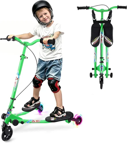 Swing Scooter for Kids, 3 Wheels Foldable Wiggle Kick Scooter Push Drifting with 4 Adjustable Handlebar & 2 Rear LED Wheel for Boys and Girls Ages