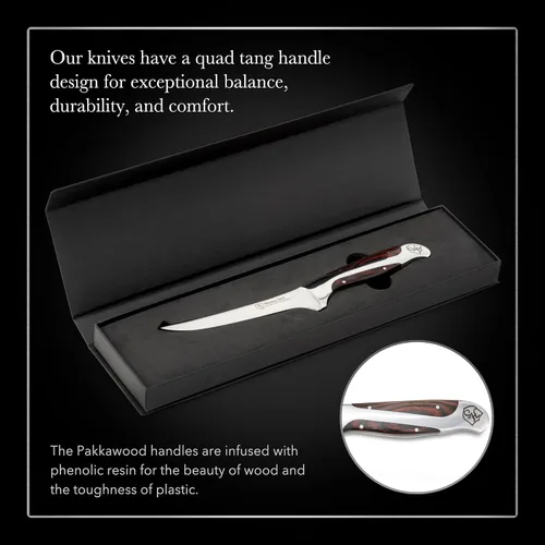 Miniatura 4 de Hammer Stahl Cuchillo de deshuesar de 6 pulgadas, acero alemán de alto carbono, hoja flexible curvada para deshuesar, filetear y recortar, mango