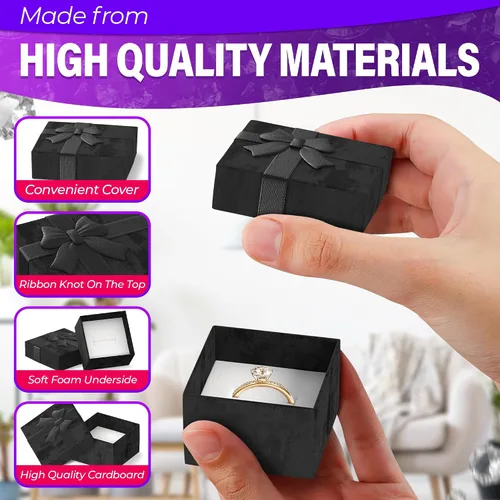 Miniatura 3 de Juego de 24 cajas de regalo para anillos negros, cajas de regalo de joyería de diseño elegante, caja pequeña para aretes para regalo con nudo