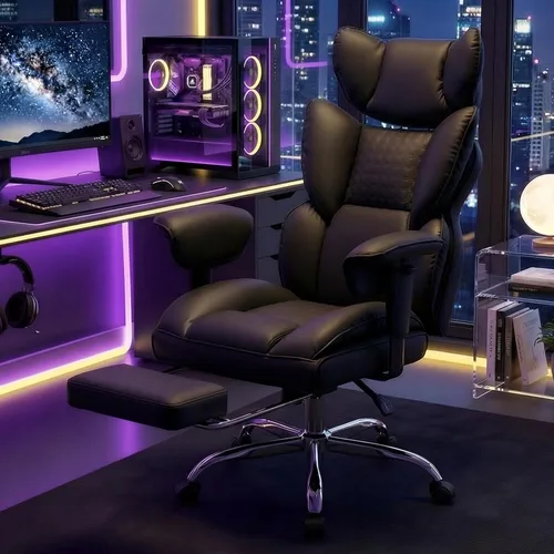Miniatura 9 de DUMOS Silla de escritorio grande y alta para oficina en casa, silla de computadora para juegos, silla ergonómica ejecutiva con reposapiés, respaldo