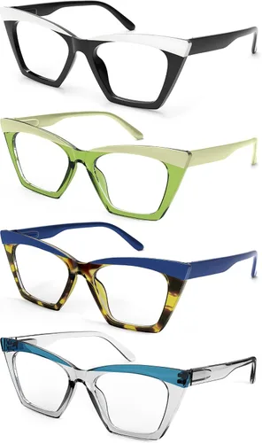 MODFANS Gafas de lectura de gran tamaño 0.5 para mujer, paquete de 4 lectores grandes para mujer, lentes de lectura extra anchos con bloqueo de luz