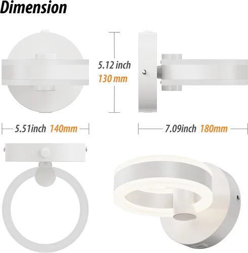 Miniatura 7 de Apliques de pared LED con interruptor de encendido/apagado, accesorios de pared con cable giratorio blanco, puerto de carga USB integrado