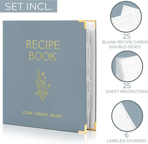 Miniatura 4 de Carpeta estética de recetas de 8.5 x 11 pulgadas con cubierta impermeable, el libro de recetas perfecto con fundas de plástico para escribir tus