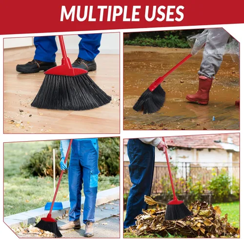 Miniatura 6 de Escoba de 8 piezas a granel escoba angular comercial resistente para interiores y exteriores con mango de metal recubierto para patio, garaje