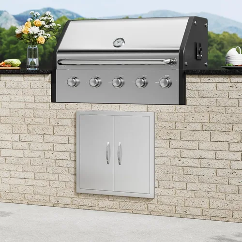 Miniatura 8 de VEVOR Puerta de acceso para barbacoa, 24 pulgadas de ancho x 24 pulgadas de alto, puerta doble de cocina al aire libre, puerta de montaje empotrado