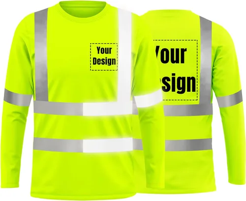 Miniatura 16 de La alta visibilidad reflexiva de las camisetas de la seguridad del logotipo de encargo Hola Vis de Verde neón
