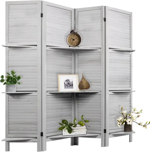 Miniatura 19 de Divisor de habitación con estantes, pantalla de privacidad, separadores de habitación y pantallas de privacidad plegables, separador de separación