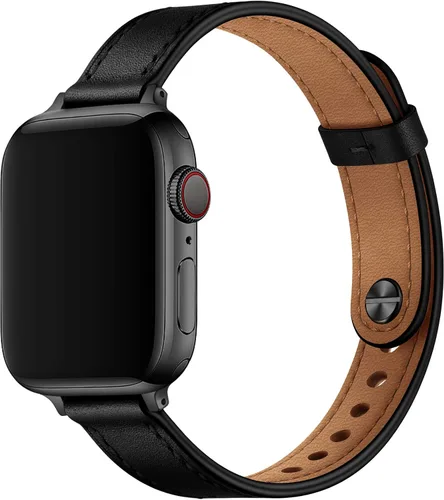 OUHENG - Correas delgadas compatibles con la correa del Apple Watch 42mm, 41mm, 40mm, 38mm, correa de cuero genuino de repuesto para mujeres para el