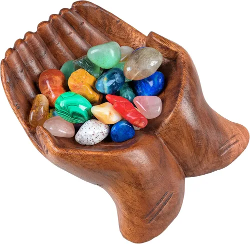 Cuenco de manos talladas, soporte de cristal para piedras, soporte para colección de rocas, bandeja de almacenamiento de exhibición, cuenco de manos
