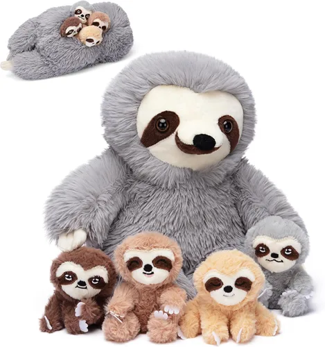 Miniatura 9 de IKASA Mamá gato atigrado naranja peluche mamá y gatitos bebé juguete de peluche lindo 16.5 pulgadas suave mamá pequeña juguete familiar con pequeños