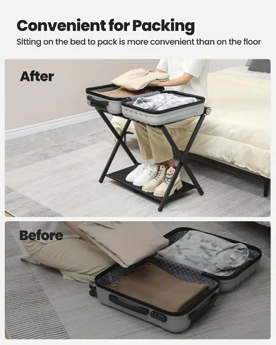 Miniatura 5 de Hzuaneri Portaequipajes, soporte plegable para maleta para invitados, plegable, portaequipajes con estante, marco de acero con correas de nailon