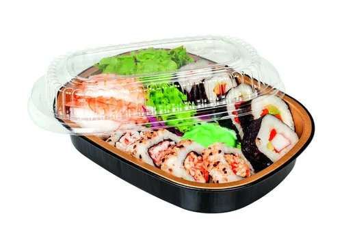 Miniatura 2 de Durable Packaging recipiente de plástico para plato principal con tapa de cúpula, tamaño grande, S, Negro y Dorado, 100