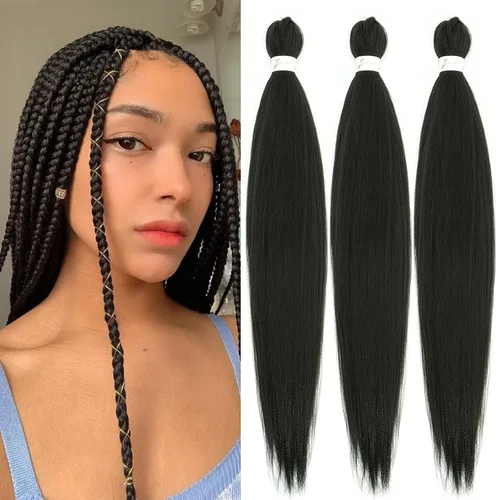 Miniatura 47 de Cabello trenzado marrón preestirado de 30 pulgadas, 3 paquetes de cabello trenzado preestirado de color 30 EZ, textura Yaki, extensiones de cabello
