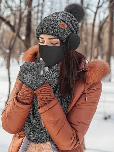 Miniatura 7 de Motarto Conjunto cálido de invierno, gorro de punto, bufanda y guantes calentadores de oídos, para hombres y mujeres, cubierta cálida para clima frío