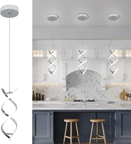 Miniatura 9 de CANEOE Luminaria Colgante LED en Espiral, Lámpara Colgante LED Integrada Moderna Regulable de 15W, Altura Ajustable para Isla de Cocina, Luminaria