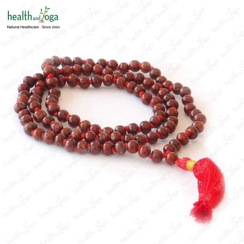 Miniatura 8 de HealthAndYoga™ Mala de Palo de Rosa (108 + 1 Cuentas con Borla) y Bolsa de Terciopelo - Rosario Anudado a Mano para Canto de Mantra, Meditación