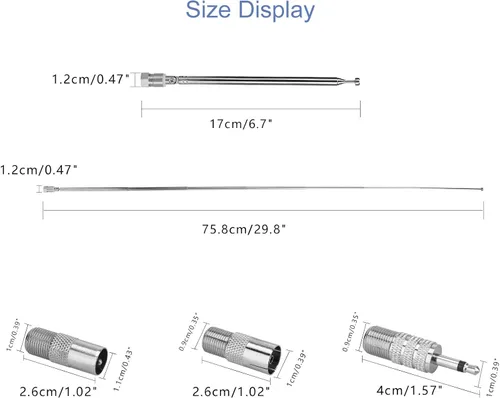 Miniatura 3 de ENUODA Antena de radio FM de repuesto de 75 ohmios - Antena telescópica de 7 secciones, 6.7-29.8 in, conector macho tipo F con adaptador para radio