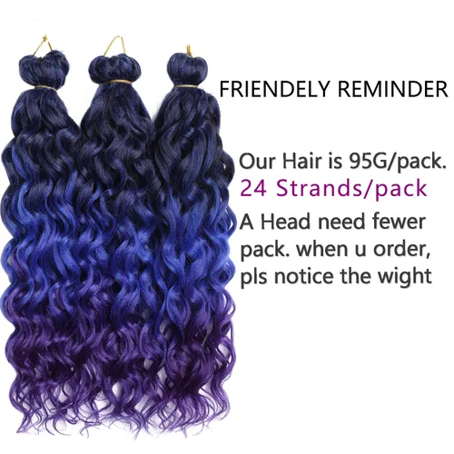 Miniatura 2 de Cabello sintético de ganchillo con ondas oceánicas para mujeres negras, 3 paquetes de cabello sintético de ganchillo rizado hawaiano, extensión