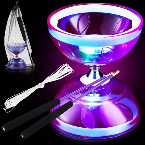 Miniatura 7 de Simgoing El juego de diábolo LED chino Yoyo incluye colorido juguete Diábolo iluminado profesional con 2 varillas de piezas, 1 cuerda y 1 bolsa
