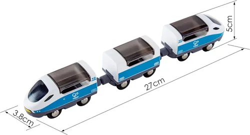 Miniatura 5 de Hape E3728 - Juguete de tren interurbano, juego de juguetes de tren para niños con accesorios, 3 carros magnéticos de apertura/cerrar, figuras