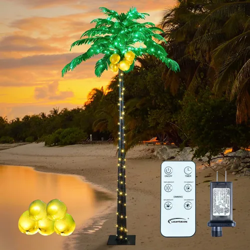 Miniatura 14 de Lightshare Palmera artificial de 7 pies con 96 luces LED, decoración de árbol falso para Tiki Bar, exterior, patio, porche, piscina, Navidad
