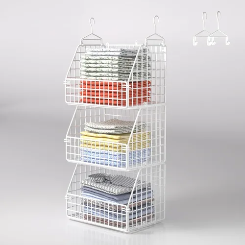 PUPPYCUTE Organizador y almacenamiento de armario colgante, estantes colgantes de ropa, cestas de alambre para ropa, suéteres, bolsos, zapatos,