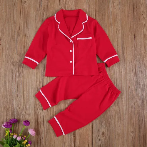 Conjunto de pijama de manga larga con botones para niña pequeña, conjunto de ropa de dormir
