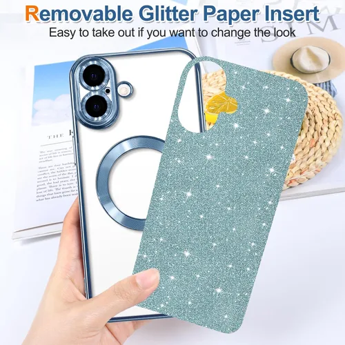 Miniatura 139 de Hython Funda para iPhone 14 Pro Max con purpurina, fundas magnéticas transparentes para teléfono con protector de lente de cámara