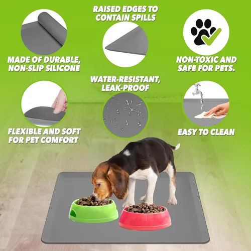 Miniatura 7 de TidyFriend Tapete para Comida de Mascotas - 24" x 24", Bandeja para Mascotas para Comida y Agua, Tapete de Silicona para Perros, Tapete