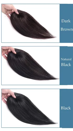 Miniatura 4 de Toppers de cabello humano con clip para mujer con punto calvo, base redonda de 360 grados para la frente, piezas de pelo tipo tupé, 6 pulgadas, negro