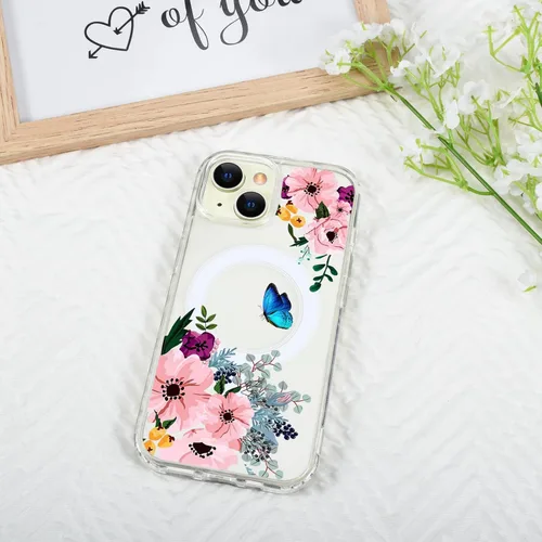 Miniatura 7 de Funda magnética de flores para iPhone 15 [compatible con MagSafe] Bonito patrón floral transparente a prueba de golpes