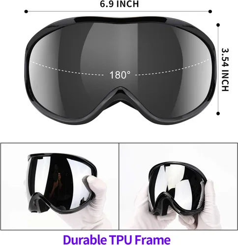 Miniatura 3 de Supertrip Gafas de esquí de nieve antivaho 100% protección UV gafas de esquí snowboard Marco negro/lente plateado (vlt 12%)