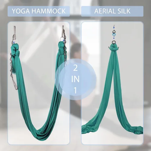 Miniatura 3 de Juego de columpio de yoga de seda aérea de 5.5 yardas - Kit de hamaca de yoga aérea antigravedad volador para fitness, tela de tricot de nailon