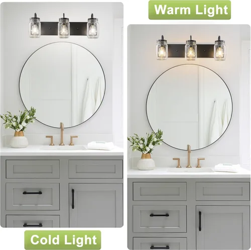 Miniatura 8 de Lámparas de pared de cristal de tocador, aplique de pared negro con tarro Mason para baño, granja
