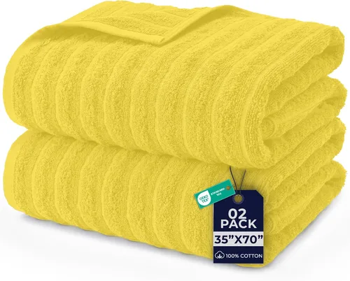 Miniatura 35 de DAN RIVER Paquete de 2 sábanas de baño de 35x70 pulgadas, sábanas de baño jumbo acanaladas para adultos, toallas grandes gruesas y absorbentes