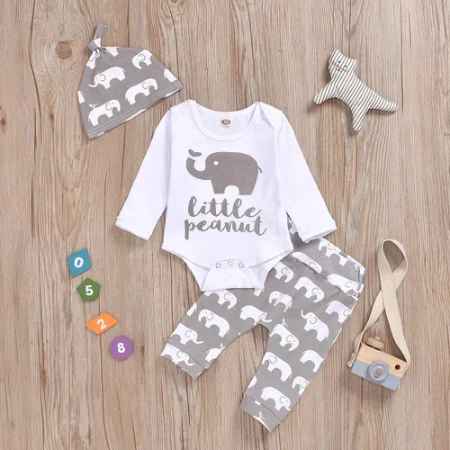 Miniatura 2 de Conjunto de ropa para bebés recién nacidos, mameluco, pantalones, sombrero, 3 piezas