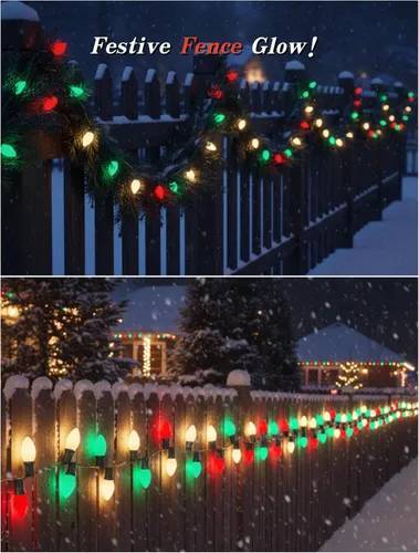 Miniatura 8 de Luces LED de Navidad rojas, verdes y blancas, 25 pies, impermeables, C9, multicolor, luces de Navidad al aire libre con 26 bombillas inastillables