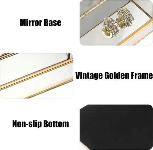 Miniatura 7 de Hipiwe Organizador de maquillaje para encimera, vitrina de cosméticos de vidrio dorado, soporte de almacenamiento de tocador de 3 ranuras