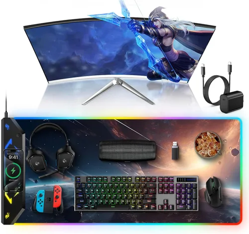 Miniatura 26 de TopMade Alfombrilla de mouse de carga inalámbrica, alfombrilla de mouse impermeable para juegos con superficie ultra suave, base antideslizante