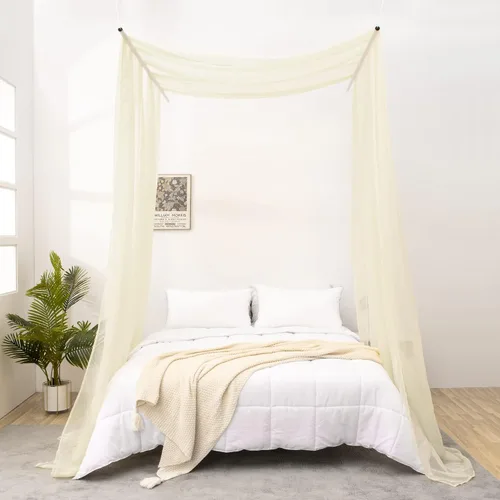 Miniatura 5 de Cortinas de Dosel para Cama de 144 Pulgadas de Largo, Cortinas de Dosel Transparentes Beige para Cama, Dosel de Cama para Niños y Adultos, Cortinas