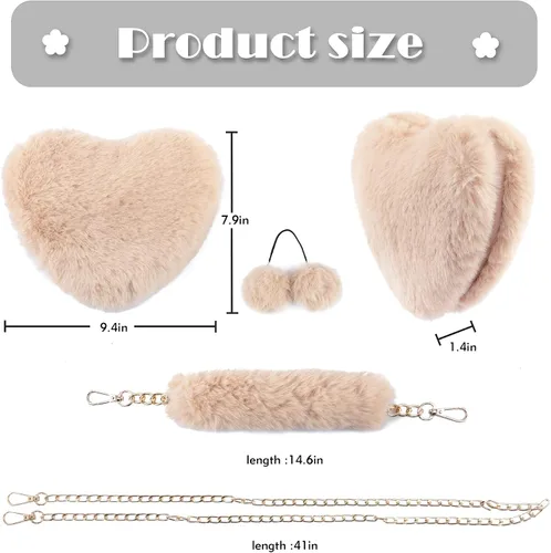 Miniatura 2 de TANOSII Bolso de piel sintética con forma de corazón, bolso de noche esponjoso, bolso cruzado con asa superior para mujeres y niñas