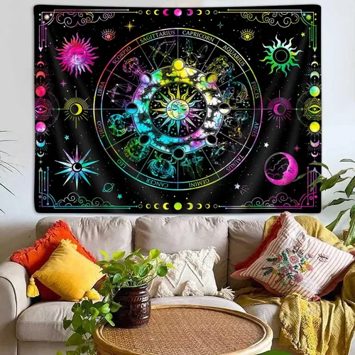 Miniatura 3 de VEIGIKE Tapiz de constelación de astrología del zodiaco, colorido sol y luna, estrellas, tapices para colgar en la pared para adolescentes, niños