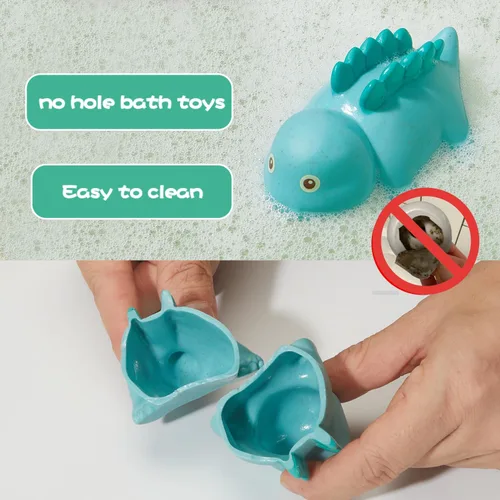 Miniatura 4 de AMCHSURI Juguetes de Baño, Paquete de 9 Dinosaurios Diseño de Juguetes de Baño Sellados, Sin Agujeros y Libres de Moho Suaves, Exprimibles
