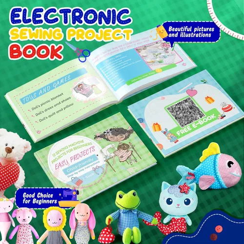 Miniatura 2 de Mini Máquina de Coser con Kit de Costura de 123 Piezas para Principiantes, Máquina de Coser Portátil de Doble Velocidad con Luz y Protector de Dedos
