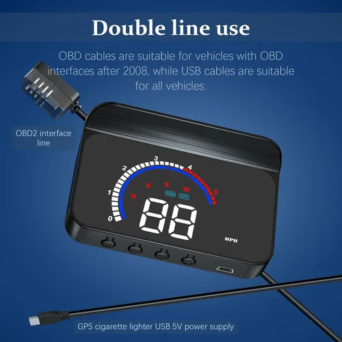 Miniatura 5 de Liiiyuan M13PLUS Pantalla Head-Up para Automóviles, Pantalla de Velocímetro GPS para Automóvil OBD2+GPS Velocidad, Tiempo, Kilometraje, Viaje