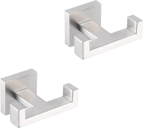 Miniatura 12 de GERZWY Gancho doble para toallas de baño negro mate de acero inoxidable para abrigo/bata para baño, cocina, estilo moderno de hotel, montado
